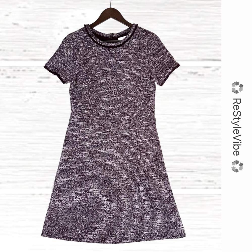 LOFT Women’s Size 6 Dress NWT Sheath Short Sleeve Heather Fringe Detailing Tweed